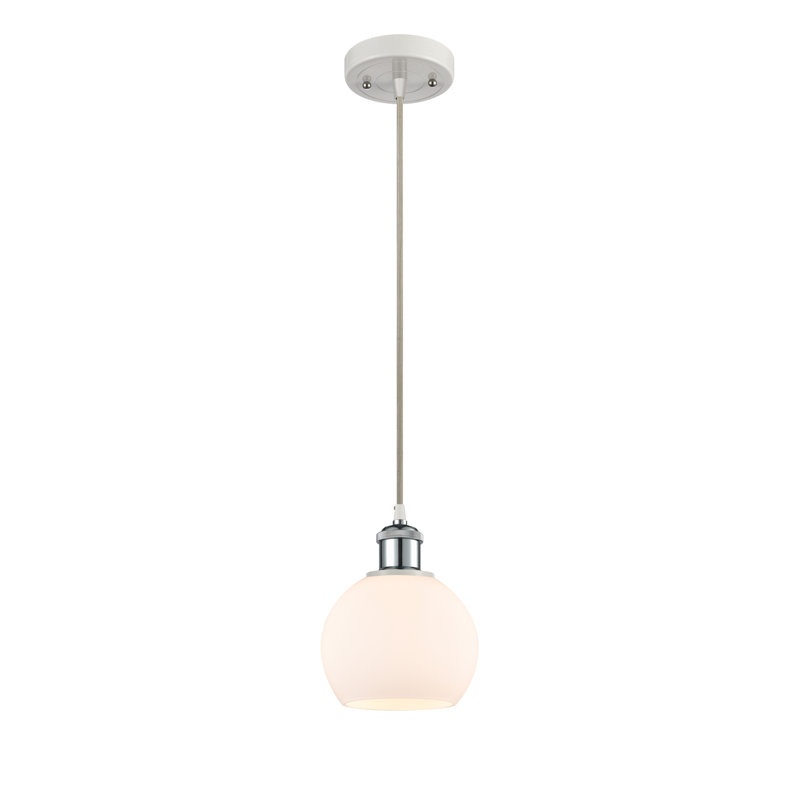 Luminaire suspendu en forme de globe à 1 lumière Hamida, Blanc, H 9,88 po x l 6 po x P 6 po, Blanc / chrome poli