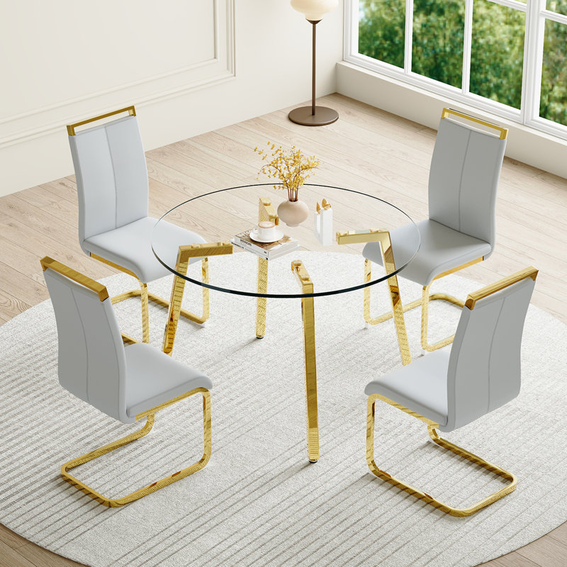 Dumercie 4 - Person Four Leg Dining Set, 5, Light Gray/Gold, Gold