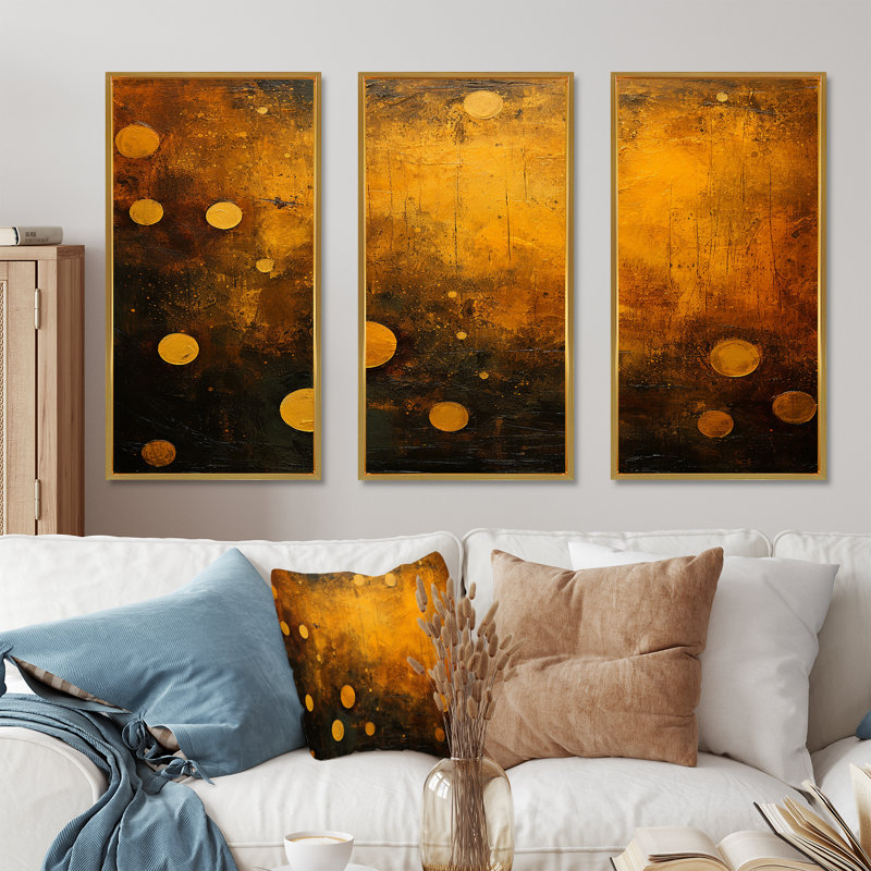 Amber Asteroids Solar System Space - Notre système solaire, ensemble d'art sur toile, Cadre flottant doré