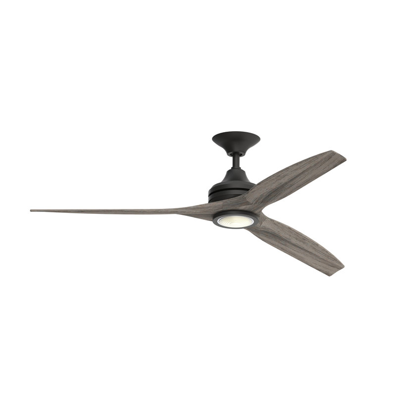 Spitfire 60 inch Indoor/Outdoor Ceiling Fan with LED Light Kit - Black with Weathered Wood Blades, Black, Weathered Wood