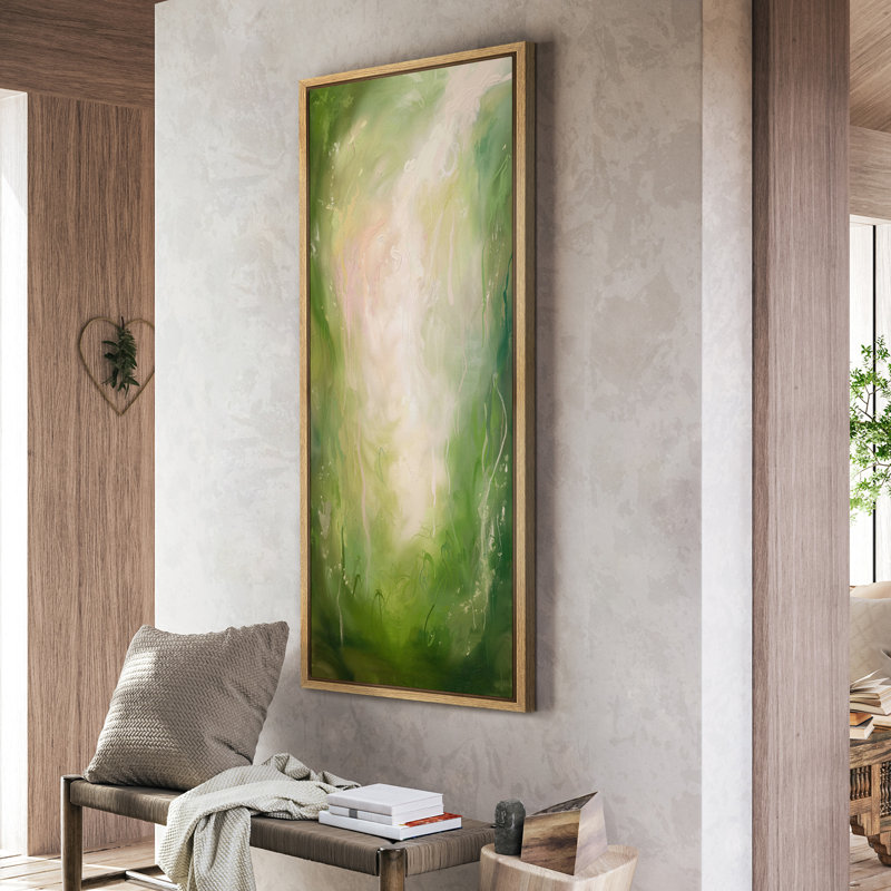 Abstrait vert, reproduction de peinture murale minimaliste moderne panoramique horizontale Boho, H 60 po x l 30 po, Naturel