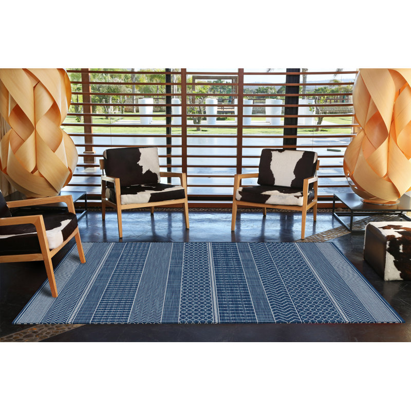 Tapis décoratif moderne à motif géométrique bleu, Rectangle 3 pi 9,81 po x 4 pi 11,06 po
