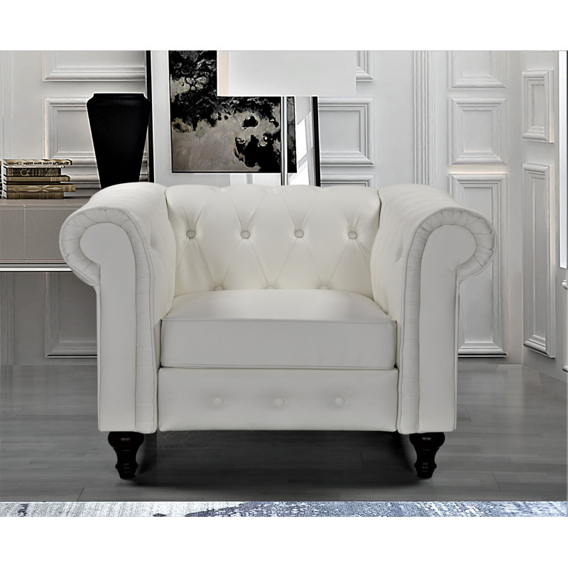 Fauteuil Chesterfield l 39,76 po Shahan, Similicuir blanc crème