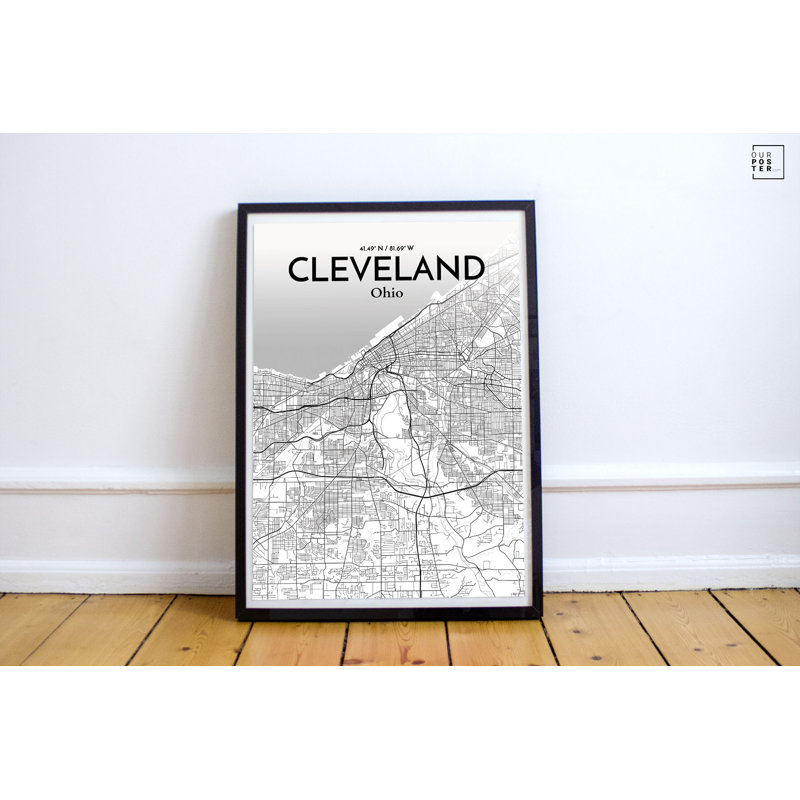 « cleveland city map », reproduction d’impression sur affiche en tons, H 17 po x l 11 po