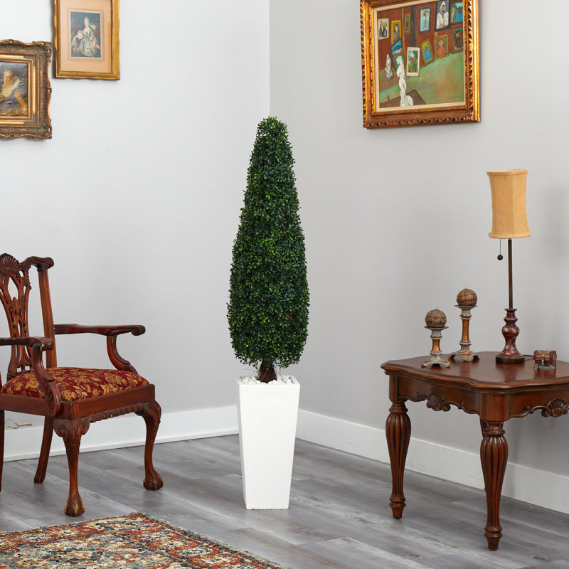 63 po Buis artificiel topiaire en pot blanc haut résistant aux rayons UV (intérieur / extérieur)
