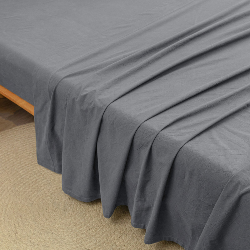 Drap plat 100% coton délavé Bestouch Bestouch, Gris ombre discrète, Drap plat très grand