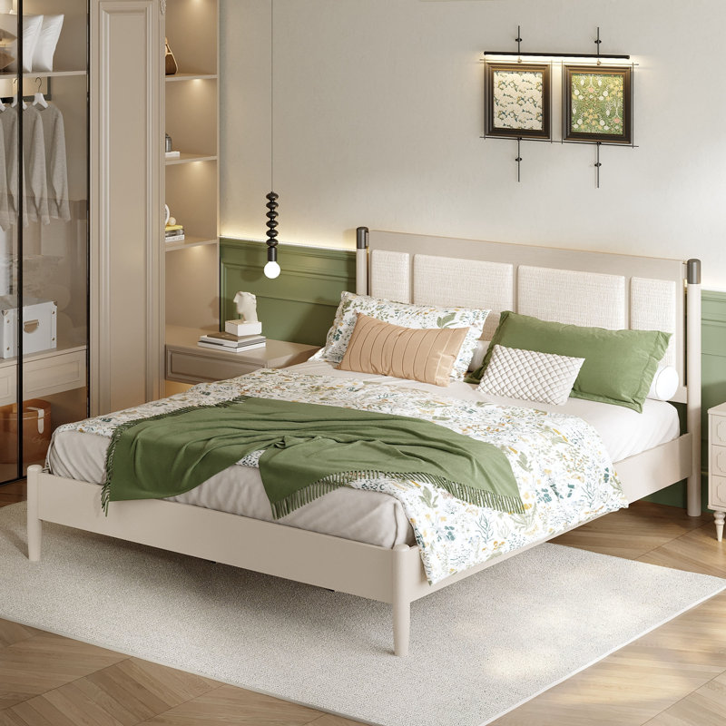 Très grand lit avec tête de lit tapissier, Gris