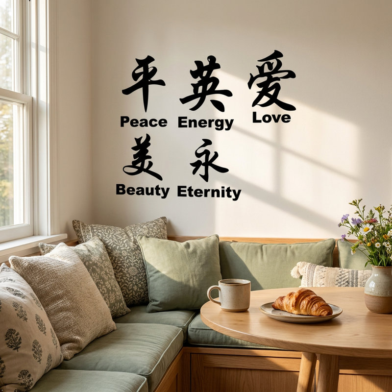 Adhésif décoratif symbole chinois, H 5 po x l 22 po, Marron