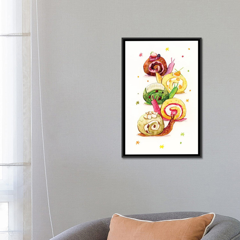 « escargot gâteau », reproduction sur toile, H 26 po x l 18 po x P 1,5 po, Toile avec cadre noir, Pas de tapis