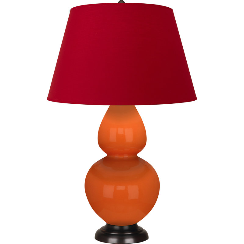 Lampe de table double gourde en céramique, Citrouille vernie / bronze, Blanc cassé, Bronze