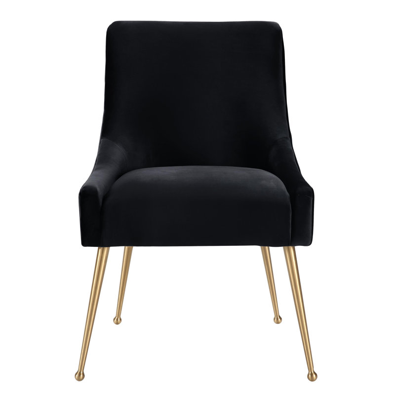 19'' H Velvet Upholstered Metal Parsons Chair, Black Velvet, Gold