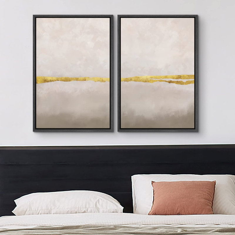 Ensemble de 2 peintures encadrées sur toile, Noir, H 24 po x l 32 po x P 1,5 po
