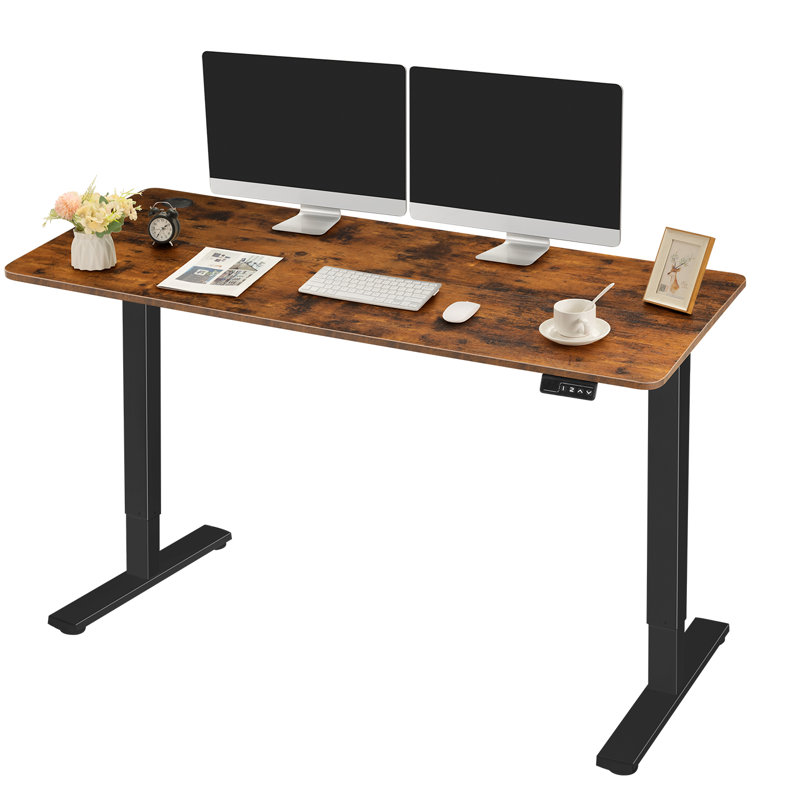 Lakyia Electric Height Adjustable Standing Desk, Rustic Brown/Black, 48" H x 55" W x 24" D