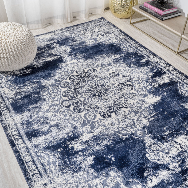Tapis bleu marine / ivoire Pruden, Rectangulaire 3 pi x 5 pi