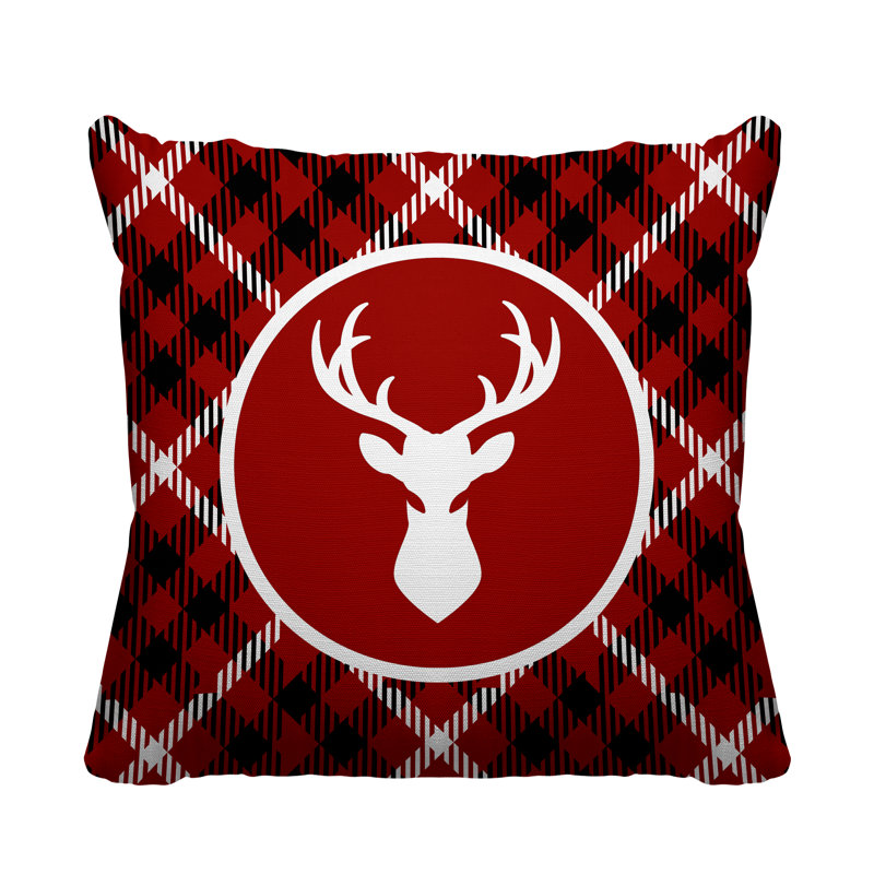 Coussin décoratif intérieur / extérieur Tartan Reindeer, L 19 po x H 19 po, Rouge
