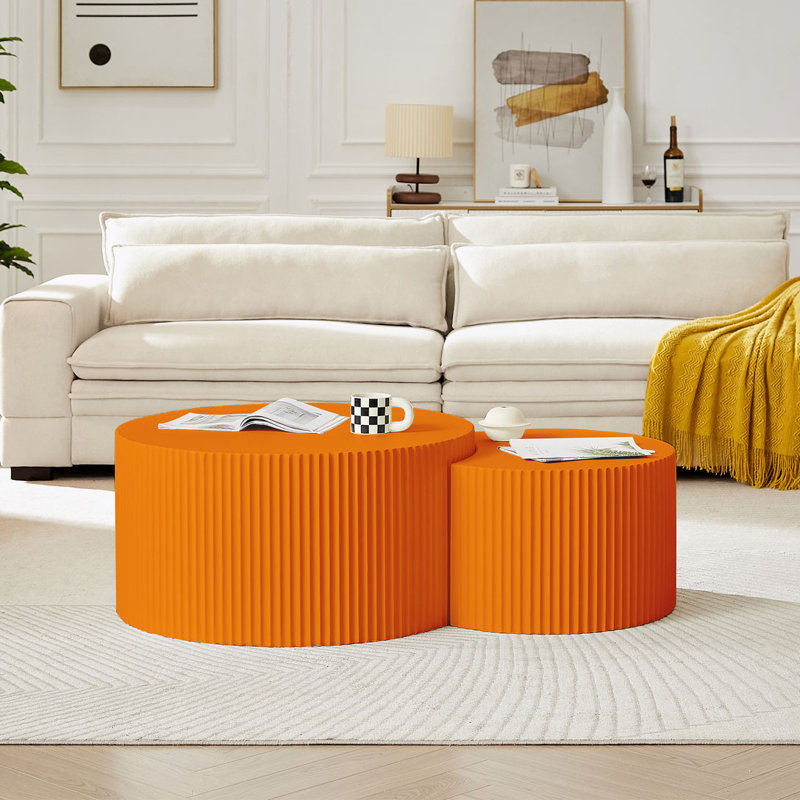 Baylin Wood 31.5"Round coffee table set , Orange