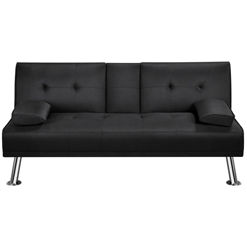 Colour 3-Seater Convertible Futon Sofa Bed, Black