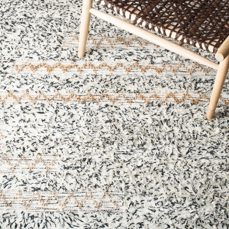 Avia Abstract Hand Loom Cotton/Wool/Jute Ivory/Black/Beige Area Rug, Square 6'