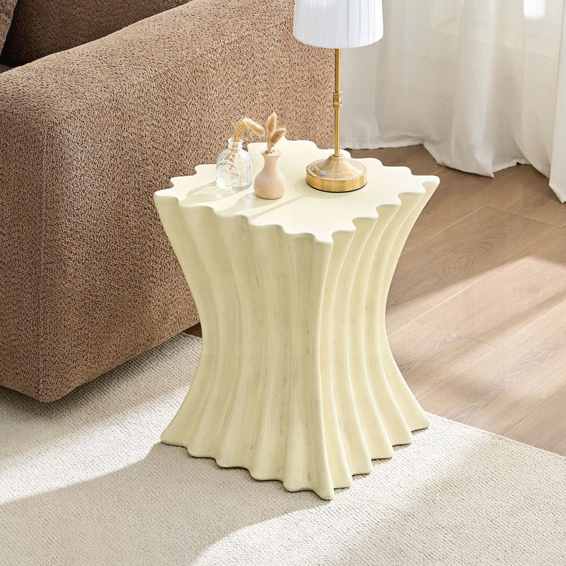 Table d'appoint en fibre de verre avec finition vieillie rétro - beige, 15,16 po
