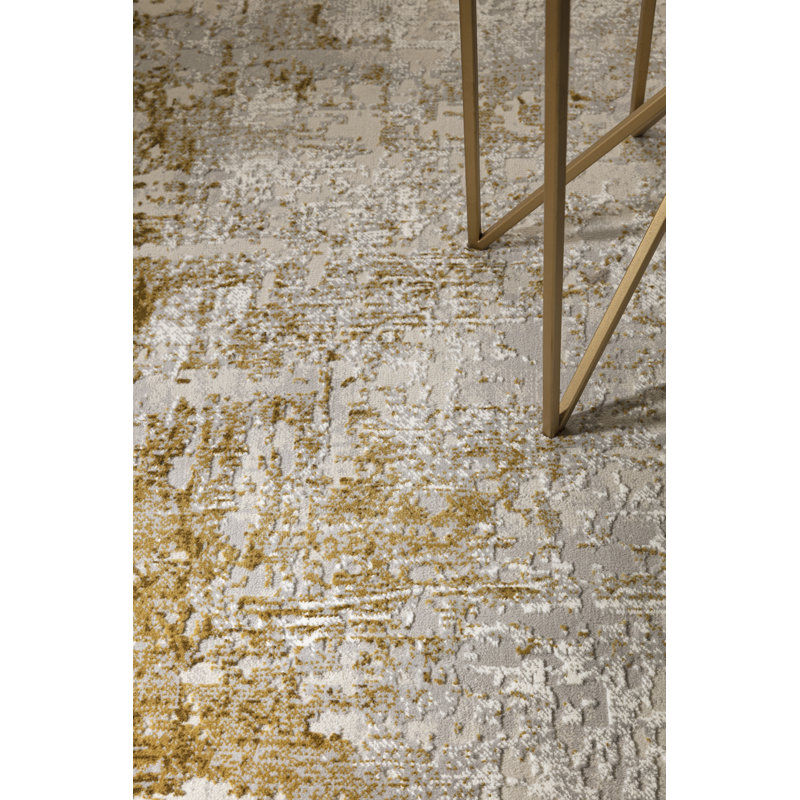 Abrienne Soft Shiny Border Gold Rug, Rectangle 200 x 290cm