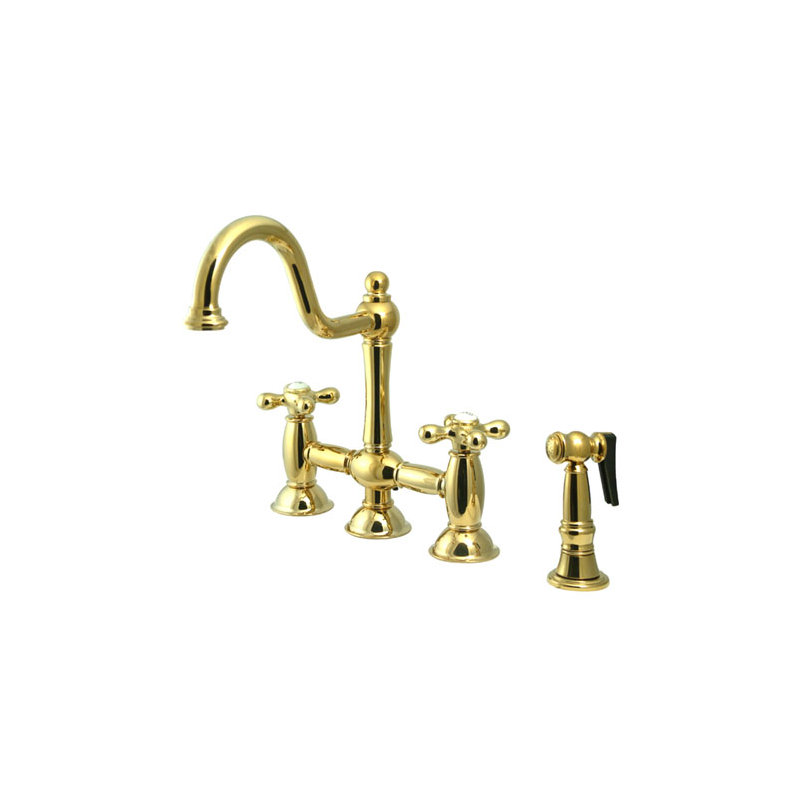 Double Handle Widespread Bridge Faucet with American Cross Handle, Polished Brass