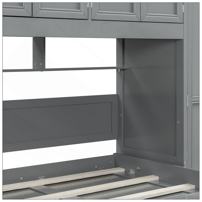 Lit escamotable simple avec garde-robe, armoire et bureau, gris, Gray