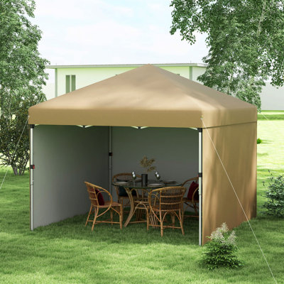 Tente à auvent escamotable de 10 pi x 10 pi Outsunny avec 3 parois latérales, des sacs de poids pour les jambes et un sac de transport