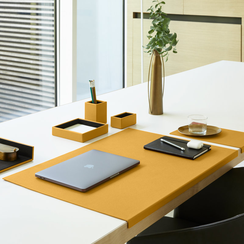 Selig Leather Desk Organiser, Yellow