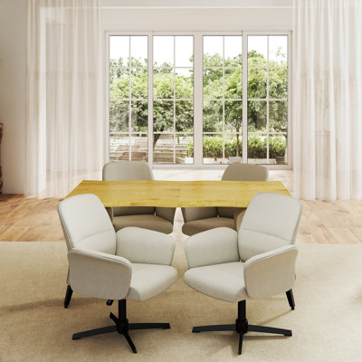 Modern Dining Table and Chair 5-Set with Swivel Armchairs and Rustic Woodgrain Finish for Kitchen or Dining Room