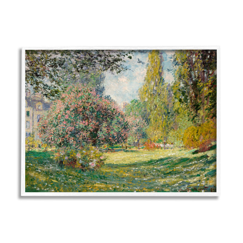 Jardin de fleurs impressionniste, H 11 po x l 14 po x P 1,5 po, Giclée encadrée blanc bord de mer