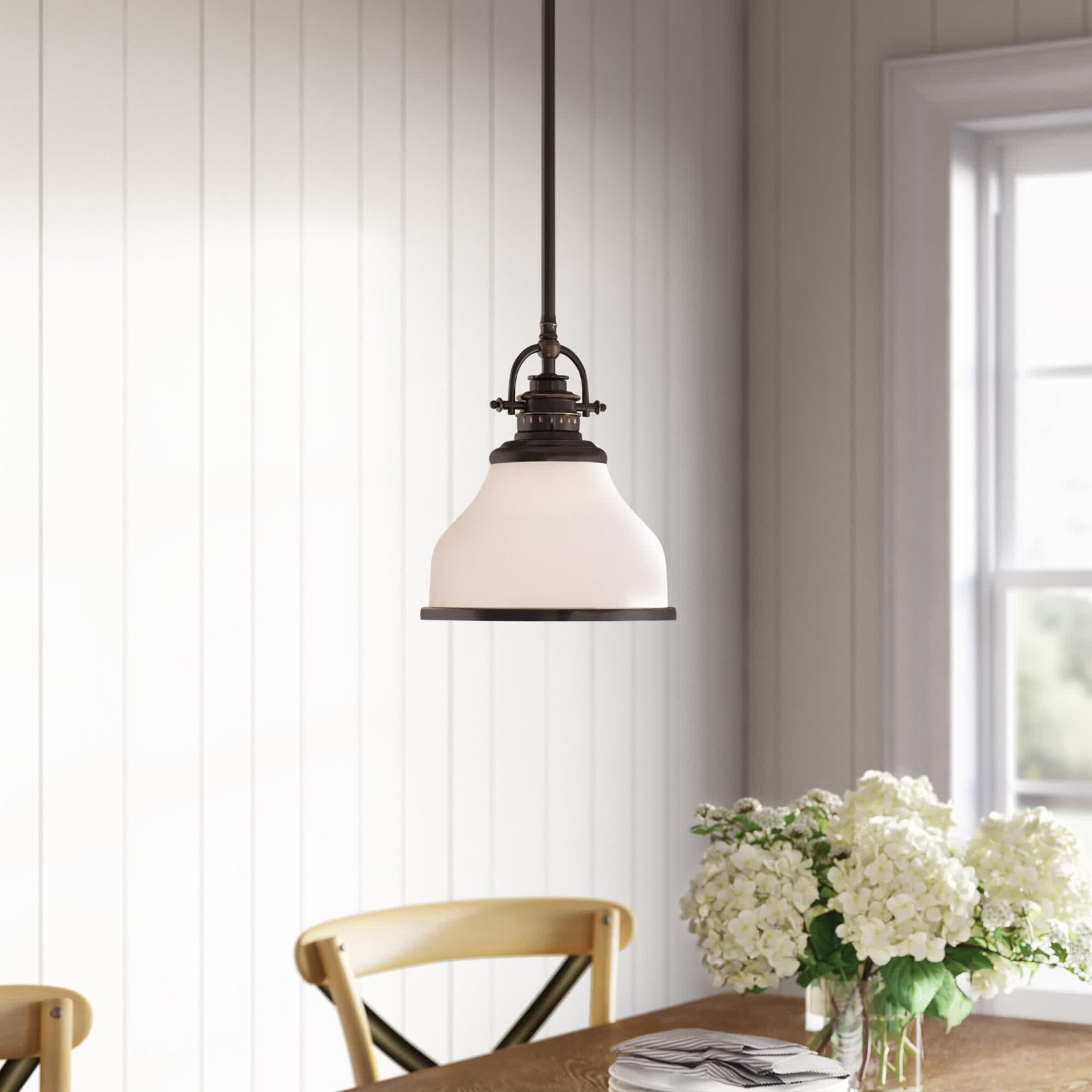 Maybery Dimmable Dome Single Light Pendant, Palladian Bronze, 11.5" H x 13.5" W x 13.5" D, Opal Etched Glass