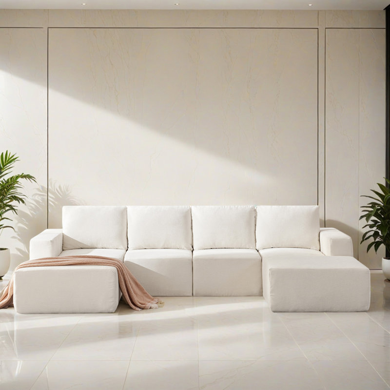 Canapé-lit modulaire 6 pièces pour salon, Chenille beige