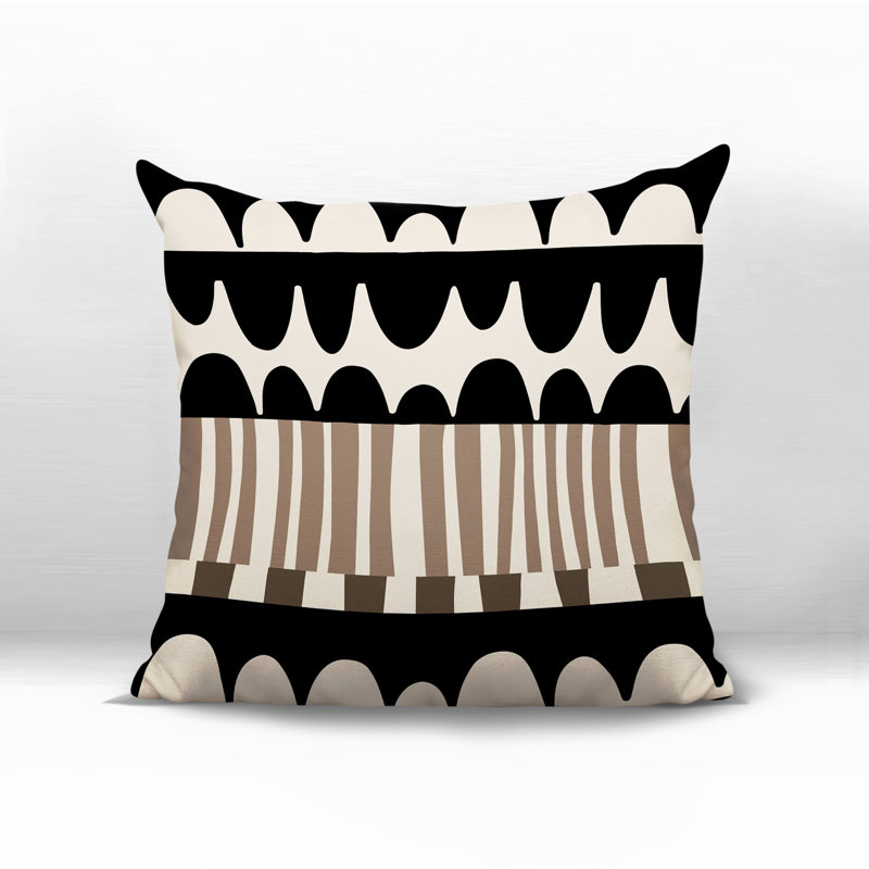 Coussin carré intérieur / extérieur Rami, H 15 po x l 15 po, Beige / noir / blanc cassé abstrait