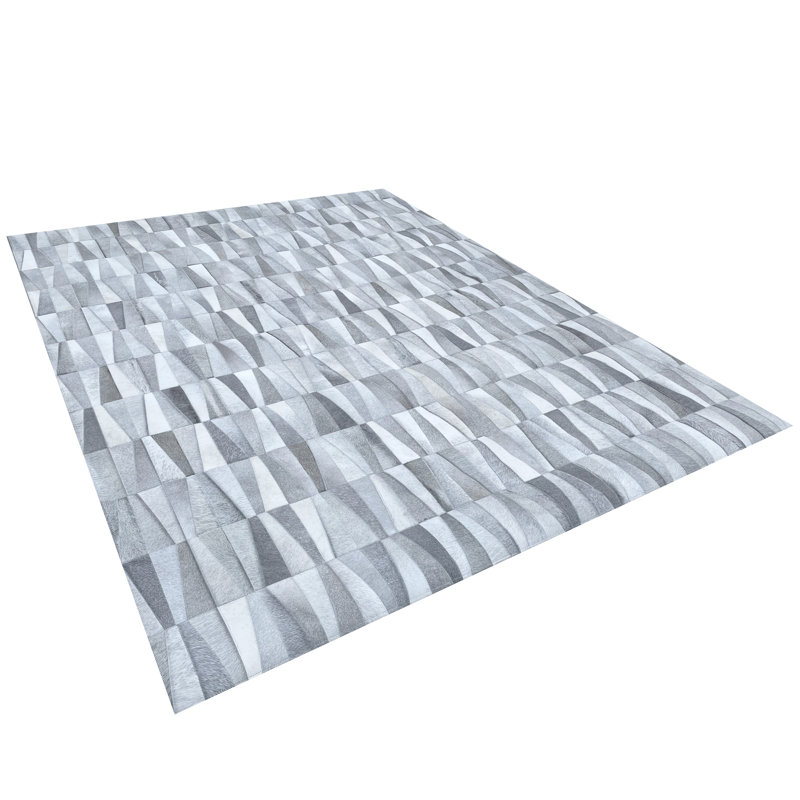 Tapis géométrique moderne en peau de vache gris et beige, Rectangle 9 pi x 12 pi