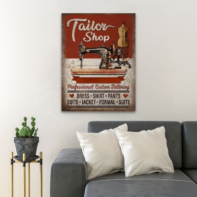Vintage A Sewing Machine - Tailor Shop Professional Custom Tailoring - 1 Piece Rectangle Graphic Art Print On Wrapped Canvas -  Trinx, 43A2E6E4496B488EB28FEBF1B6F225F0