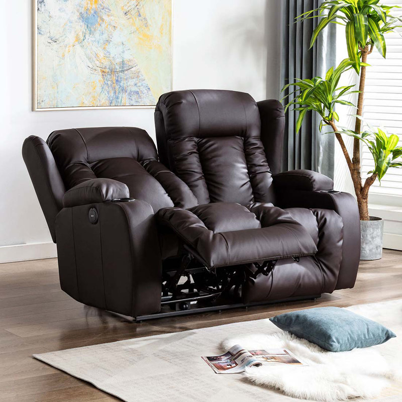 Deneishia 2 Seater Linen Reclining Sofa, Brown