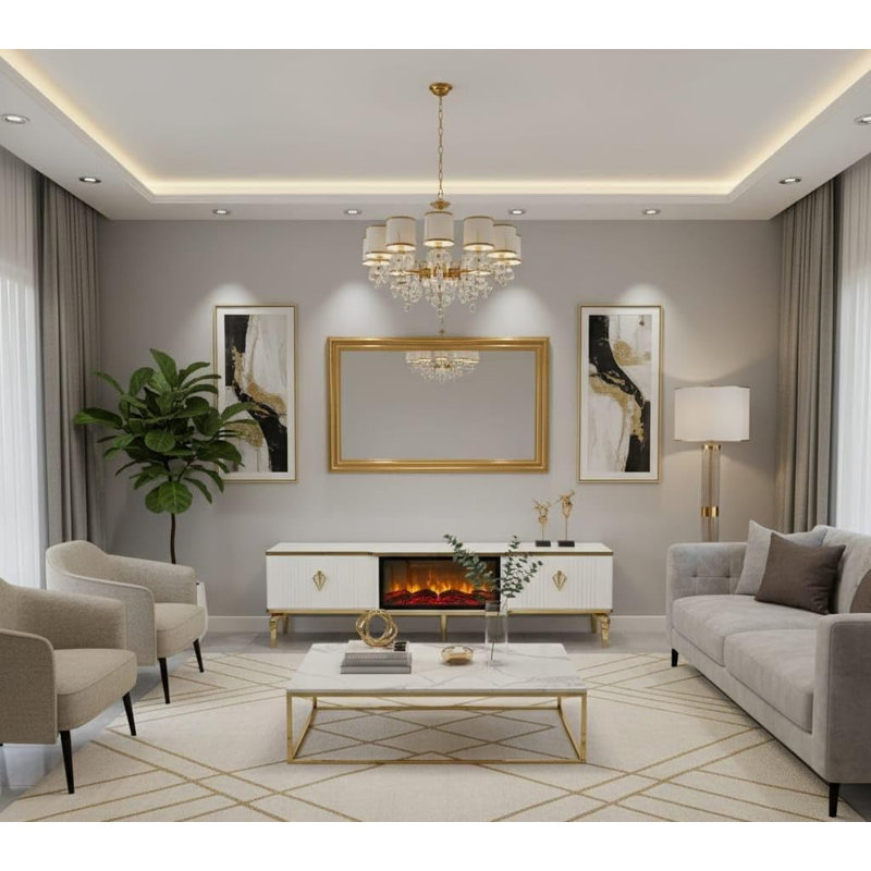 Realistic Flame Effect TV Unit | Realistic Fire Effect TV Cabinet | Fire Insert TV Stand 160x40x50cm | Remote controlled fireplace effect TV unit 