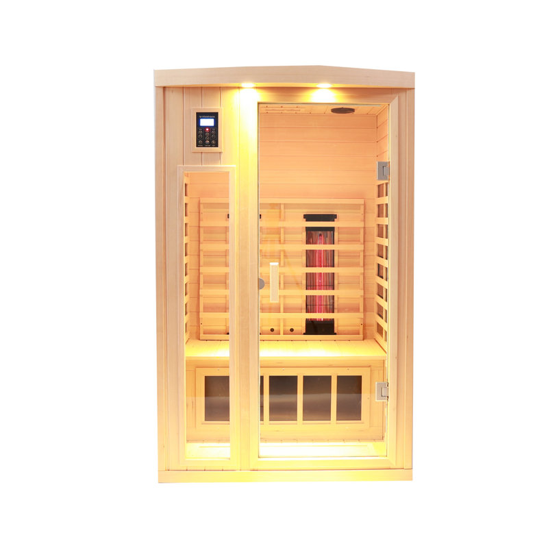 Two-Person Hemlock Far-Infrared Sauna with Bluetooth Audio, LED Chromotherapy Lighting & Digital Control Panel