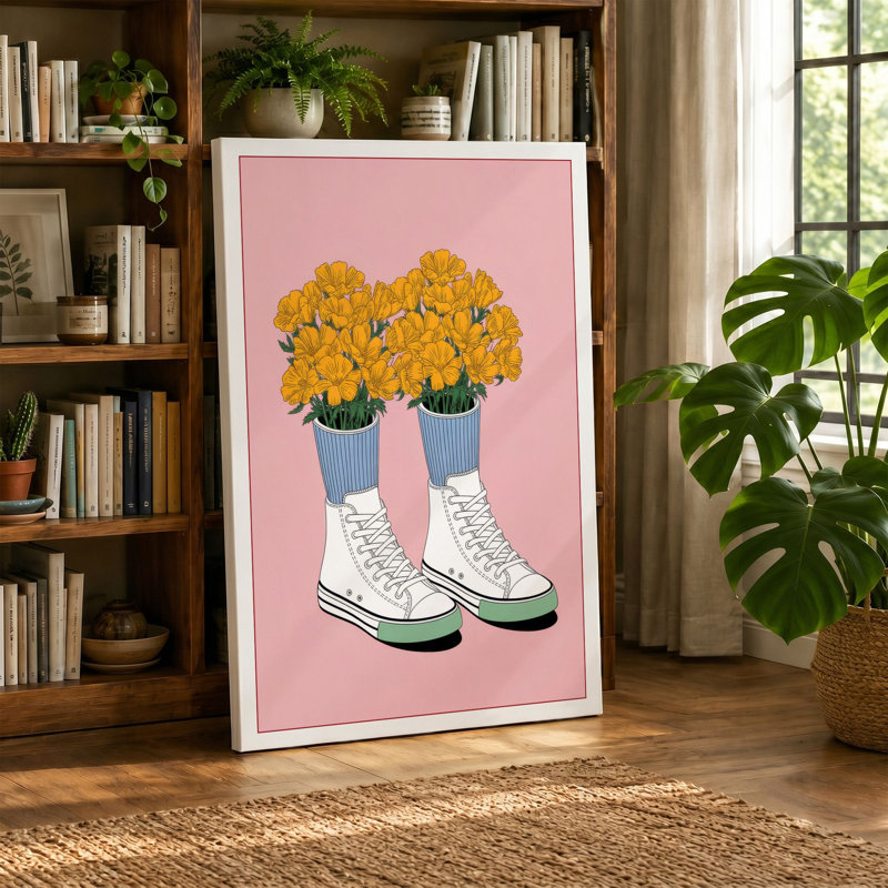 Sneakers in Bloom Modern - Wrapped Canvas, 24x16 - 61.0 x 40.6 cm, Cream Border