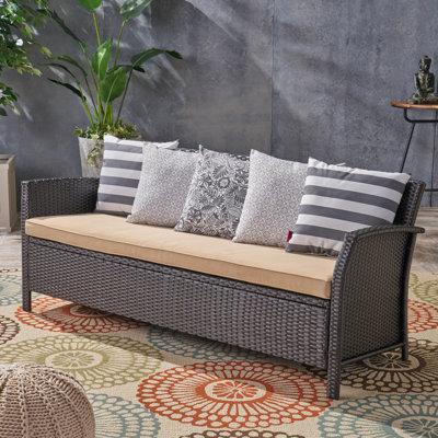 Canapé d'extérieur 3 places avec coussin de siège - PE + fer, 31,18 po Hauteur des meubles de patio, fabrication durable de qualité, largeur 28,8, brun clair