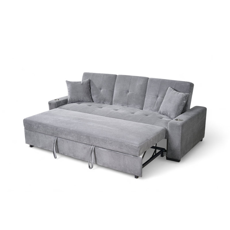 3 Seater Sofa Bed, Jumbo Cord Grey Polyester