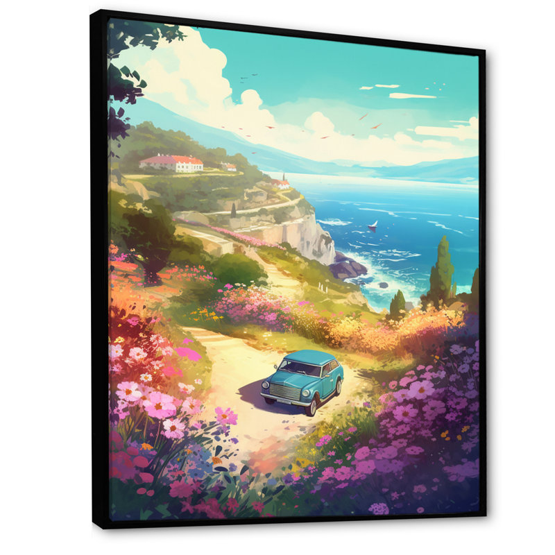 Seaside Drive V - Imprimé, H 40 po x l 30 po x P 1,5 po, Cadre flottant noir