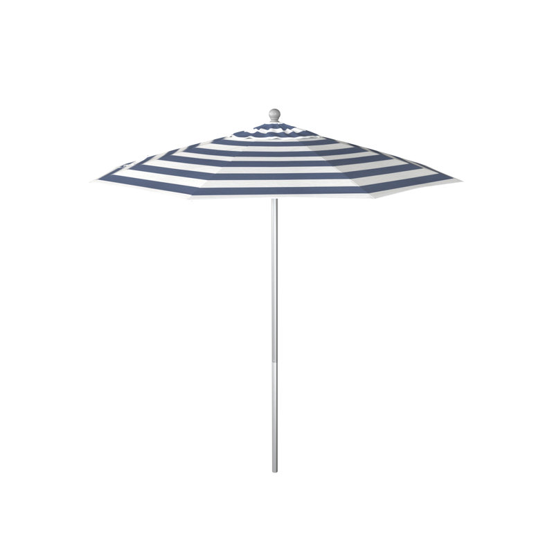 Parasol en bois de teck 7,5 pi, H 96 po x l 85 po x P 85 po, Bleu marine / rayures blanches