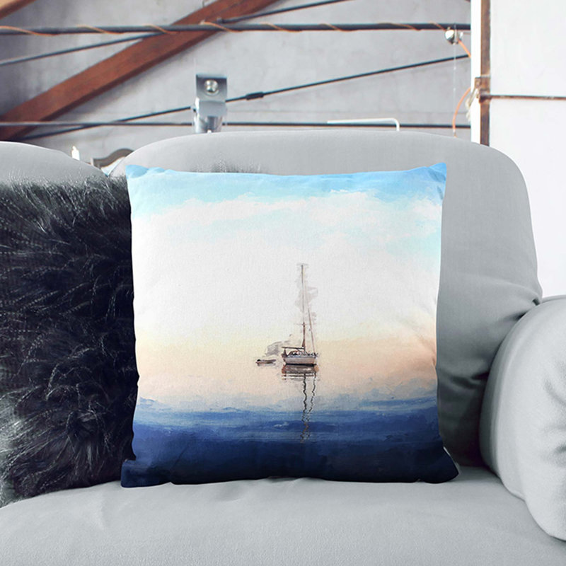 Lone Sailboat Cushion with Filling, Stone, 55cm H x 55cm W x 20cm D