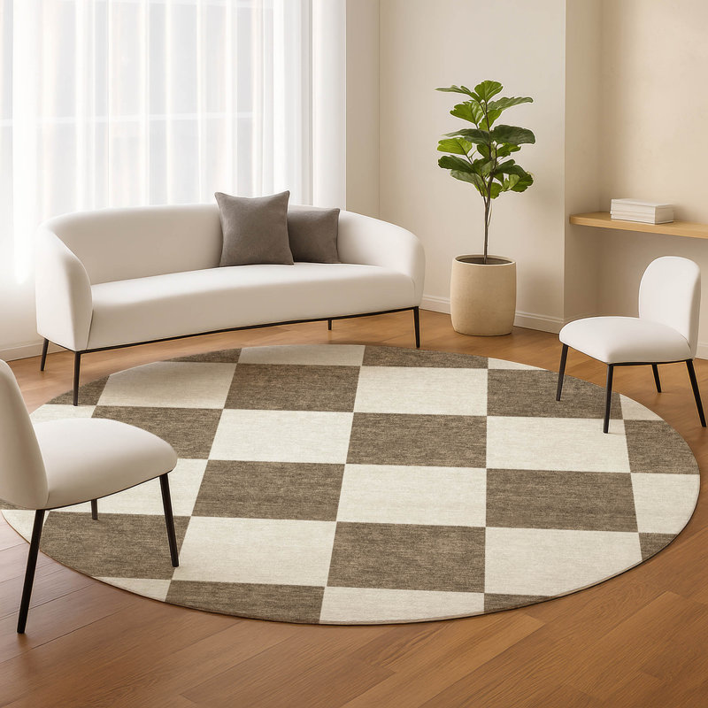 Machine Washable Indoor/Outdoor Micelotta ACN2345 Geometric Rug, Round 8'