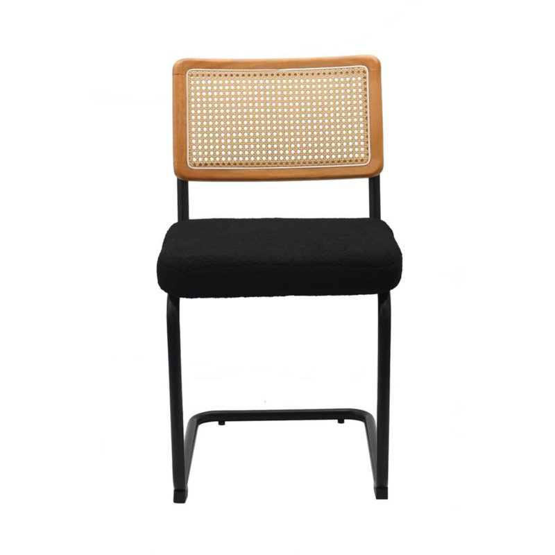 Chaise d'appoint Cooledge - Siège rembourré Boucle avec dossier en rotin naturel, Noir, Noir