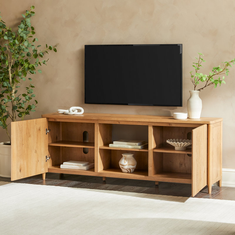 Scandinavian Reeded TV Stand with Open Storage, 70.5", English Oak