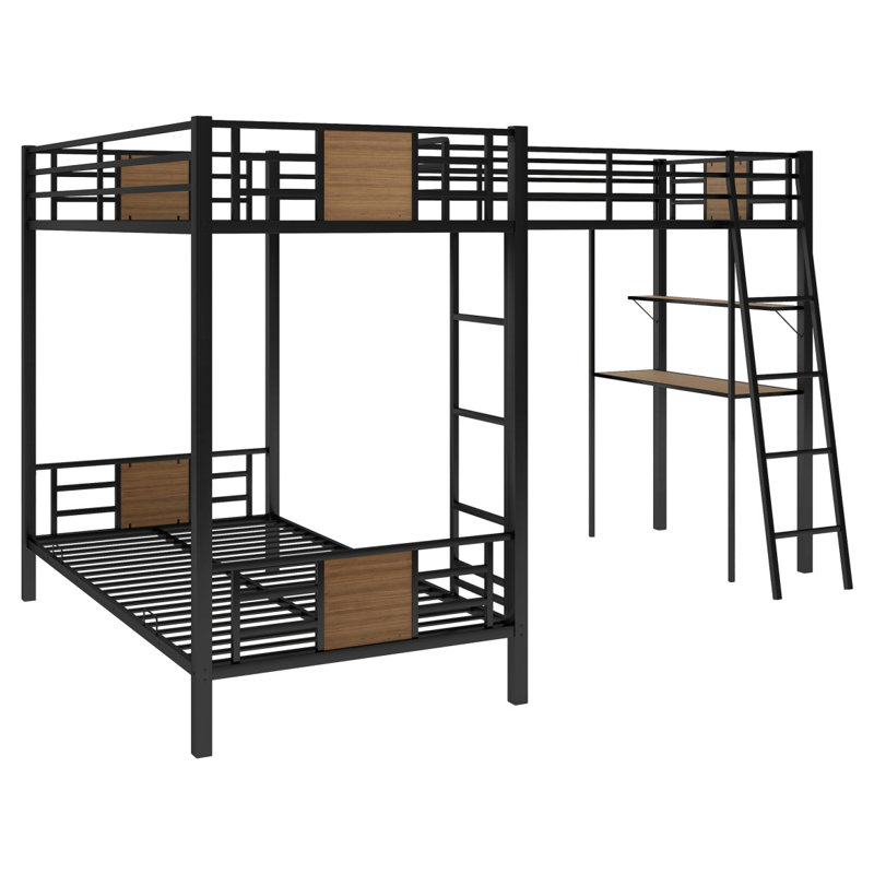 Lit superposé simple au-dessus de L en forme de L avec lit mezzanine simple avec bureau et tablette