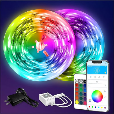 Lumières à DEL WiFi WiFi RVB, bandes lumineuses à DEL intelligentes de 50 pi x 2 avec application et télécommande infrarouge, lumières à DEL changeant de couleur pour la salle de jeu de chambre à coucher