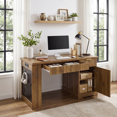 Bureau de rangement cannelé moderne de 55 po avec prise de courant et plateau pour clavier